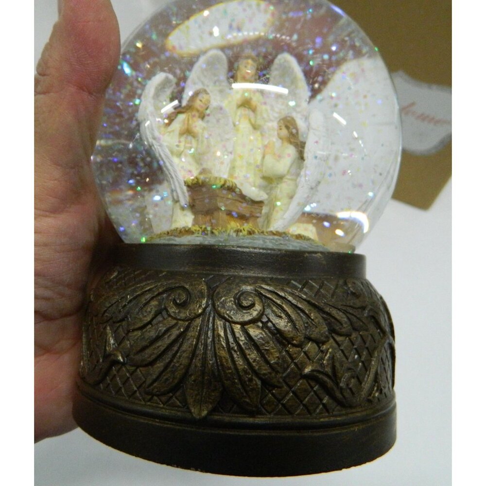 Roman Glitterdome 6" Musical Holiday Snow Globe With Angels & Nativity Scene